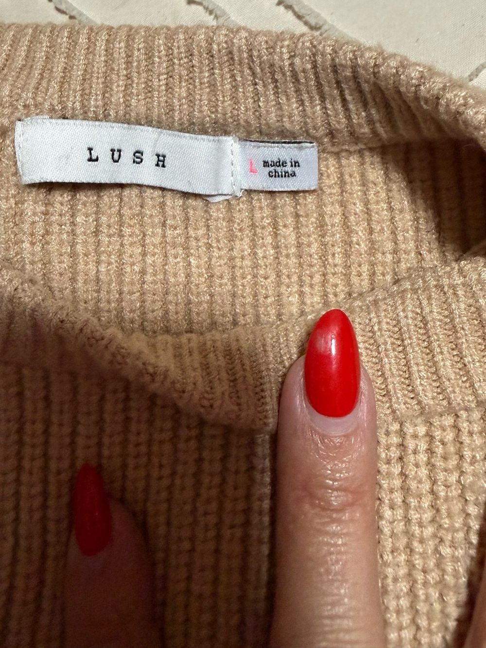Light Beige Ribbed Knit Sweater - Picture 2 of 2